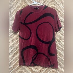 Express Men's Wavy Print Graphic Short Sleeve Tshirt, Black & Red,Size XS